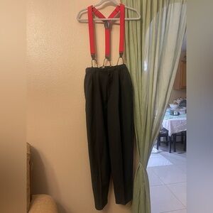 Women’s Trouser Pants with Red Suspenders